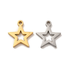 Ion Plating(IP) 304 Stainless Steel Charms, Hollow Star