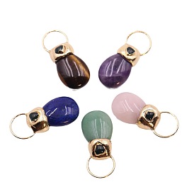 Natural Gemstone Big Pendants, Bag Charms with Golden Tone Matel Loops
