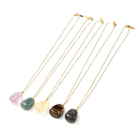Natural Gemstone Pendants Necklaces for Teen Girl Women, with Brass Cable Chain