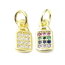 Brass Micro Pave Cubic Zirconia Pendants, with Jump Ring, Real 18K Gold Plated, Padlock Charm