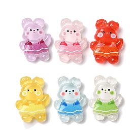 Translucent Resin Decoden Cabochons, Cartoon Rabbit with Dress