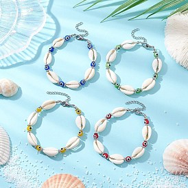 4шт 4 цвета браслеты из ракушек каури и бусин-лэмпворк для женщин