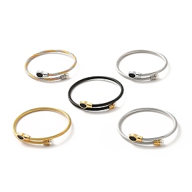 304 bracelet de manchette en corde torsadée en acier inoxydable, eaneml bracelet torque perlé ovale et acrylique pour femme
