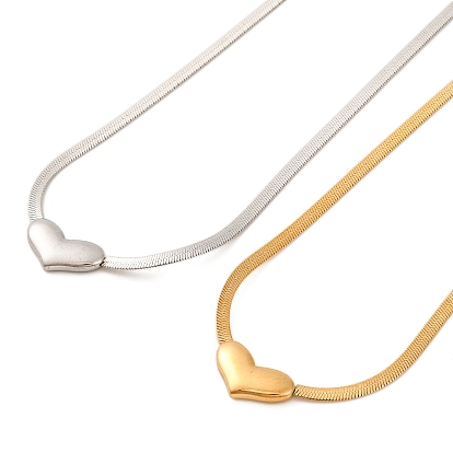 Ионное покрытие (IP) 304 кулон в форме сердца из нержавеющей стали, плоская цепочка в виде змеи для женщин