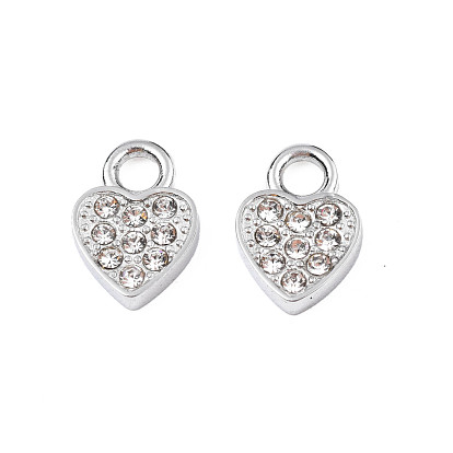 304 Stainless Steel Charms, with Crystal Rhinestone, Heart