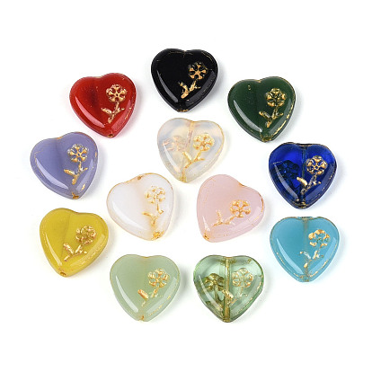 Краска для выпечки и стеклянные бусины, инкрустированные золотым металлом, Сердце со цветками 