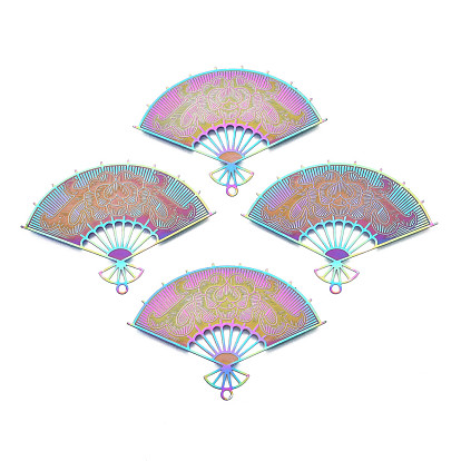 Ионное покрытие (ip) 304 филигранные подвески из нержавеющей стали, гравированные металлические украшения, вентилятор