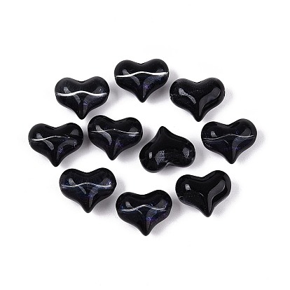 Starry Transparent Glass Beads, Heart, with Glitter Powder
