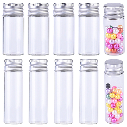 20 шт. 2 стили стеклянные колонны с винтовой крышкой для хранения бусин, прозрачные стеклянные бутылки с алюминиевыми крышками, платина