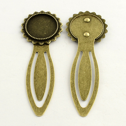 20mm Tray Bookmark Cabochon Settings, Iron with Alloy Flat Round Tray, Cadmium Free & Lead Free,78x28x3mm