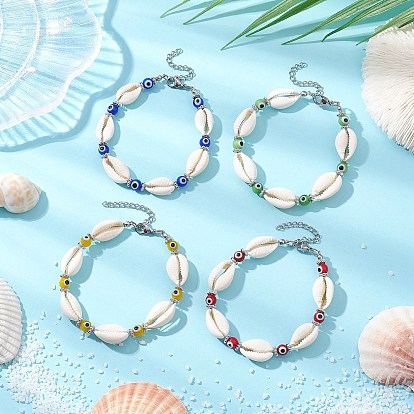 4шт 4 цвета браслеты из ракушек каури и бусин-лэмпворк для женщин