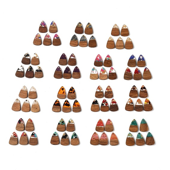 Подвески из смолы и дерева, золотой фольгой, треугольный шарм