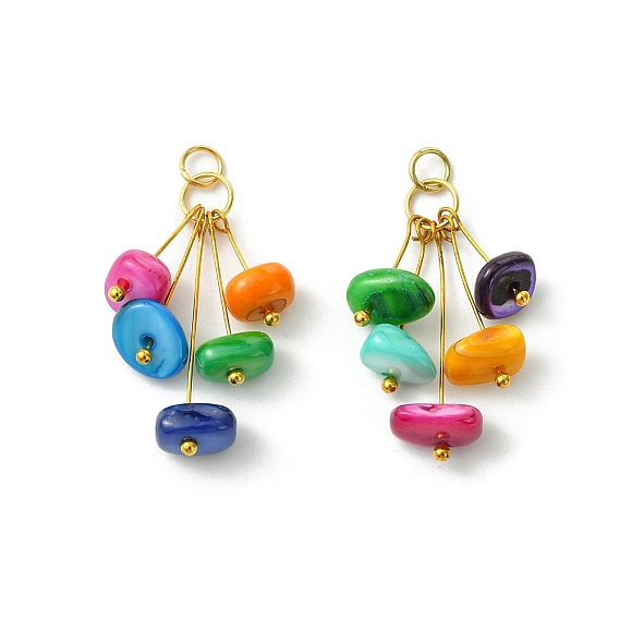 Окрашенные оболочки подвески естественных пресноводных, радужные цветные самородки бусины кисточки подвески, с 304 кольцами из нержавеющей стали, золотые