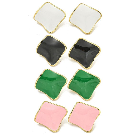 Вакуумное покрытие pvd 304 серьги-гвоздики из нержавеющей стали и эмали для женщин, золотые, ромб