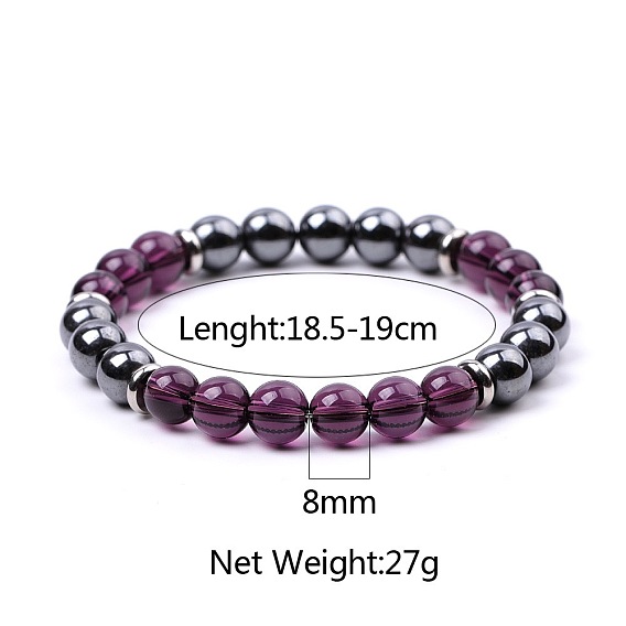 Bracelets extensibles pour femmes et hommes, composés de perles rondes en pierres précieuses naturelles et synthétiques et en hématite synthétique non magnétique, avec 304 inox