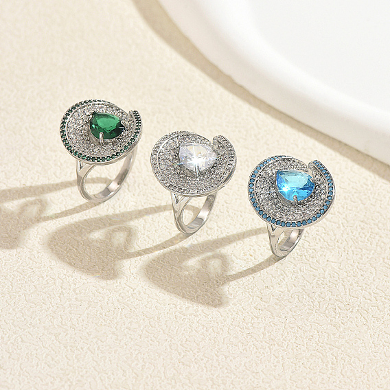 Micro cuivres ouvrent zircons bagues, fleur, platine