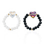 2Pcs 2 Colors Glass Beads Finger Rings, with Brass Heart