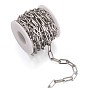 304 Stainless Steel Paperclip Chains, Flat Oval, Drawn Elongated Cable Chains, with Spool, Unwelded