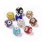 Polymer Clay Rhinestone Beads, Pave Disco Ball Beads, Round with Flower
