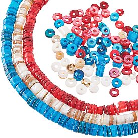 3 Strands 3 Colors Shell Beads Strands, Dyed, Disc