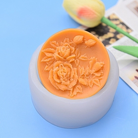 Silicone Molds, for Handmade Soap Making, Round with Flower, Peony/Rose