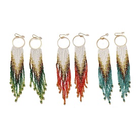 Bohemia Woven Glass Seed Bead Dangle Earrings, Tassel Chandelier Iron Earrings for Women