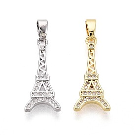 Латунные микропаве прозрачные подвески с фианитом, эйфелева башня подвески