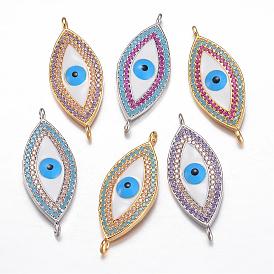 Brass Enamel Links, with Micro Pave Cubic Zirconia, Evil Eye