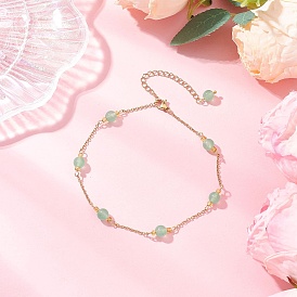 Окрашенный круглый натуральный малайзийский нефрит и 304 цепочка из нержавеющей стали, золотые