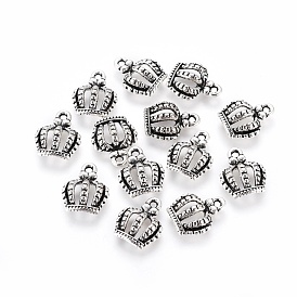 Tibetan Style Alloy Charms, Lead Free and Cadmium Free, Crown, 14x12x1mm, Hole: 1.5mm