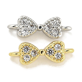 Brass Micro Pave Clear Cubic Zirconia Connector Charms, Bowknot Links