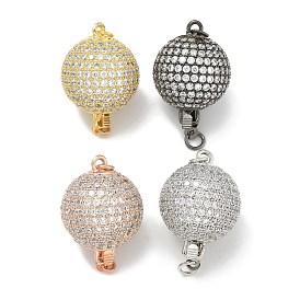 Rack Plating Brass Micro Pave Cubic Zirconia Pendants, with Magnetic, Long-Lasting Plated, Lead Free & Cadmium Free, Round Charms