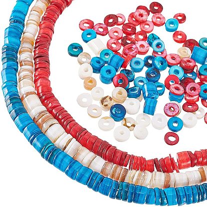 3 Strands 3 Colors Shell Beads Strands, Dyed, Disc