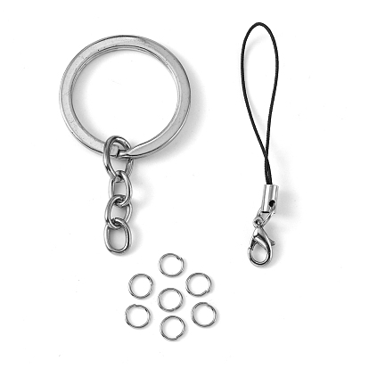 1Set Assorted Iron Findings including 2g Iron Jump Rings, 5pcs Cord Loop Mobile Straps, 3pcs Alloy Keychain Findings, 6x0.7mm, 60mm long, 26mm inner diameter