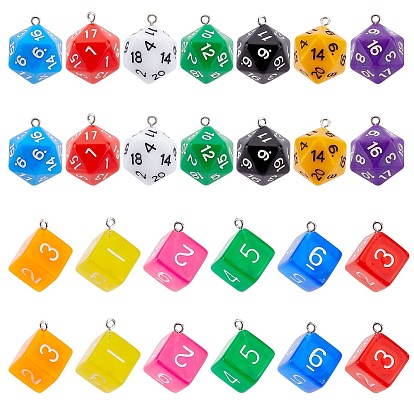 28Pcs 2 Style Acrylic Pendants, with Iron Finding, Dice