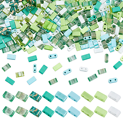 300Pcs 10 Colors 2-Hole Baking Paint Glass Seed Beads, Rectangle