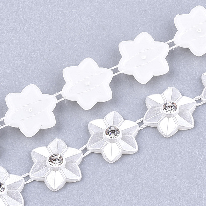 ABS Plastic Imitation Pearl Beaded Trim Garland Strand, Great for Door Curtain, Wedding Decoration DIY Material, with Rhinestone, Flower