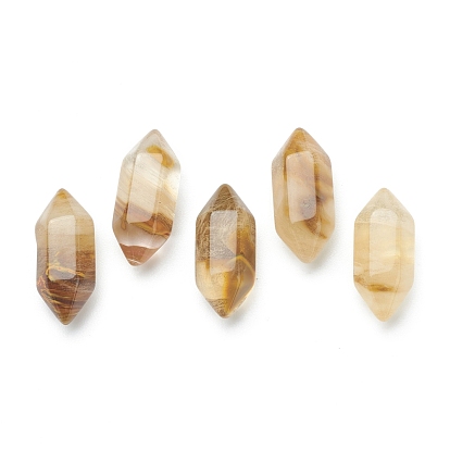 Faceted No Hole Synthetic Tigerskin Glass Double Terminated Points, for Wire Wrapped Pendants Making
