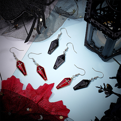 CHGCRAFT DIY Coffin with Cross Drop Earring Making Kit for Halloween, Including Alloy Enamel Pendants, Brass Earring Hooks, Iron Jump Rings