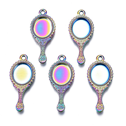 Ajustes de cabujón colgante de aleación de color del arco iris, sin cadmio y níque y plomo, formas de espejo