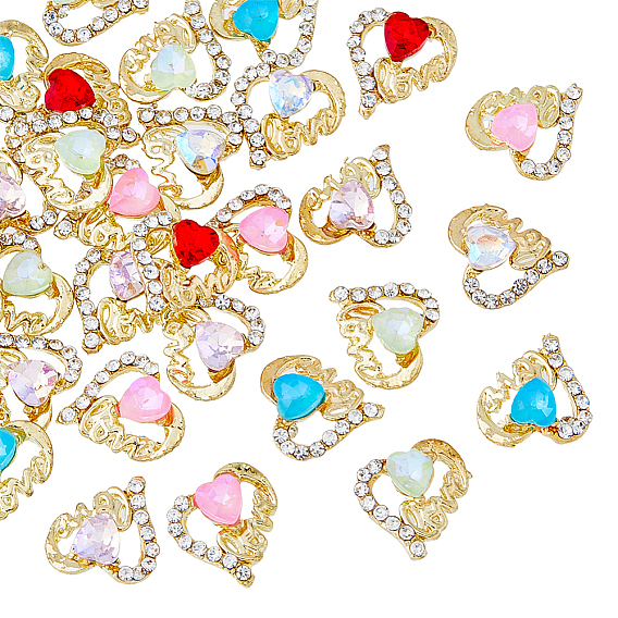 36шт 6 цвета сплав горный хрусталь кабошоны, для украшения ногтей, золотые, сердце
