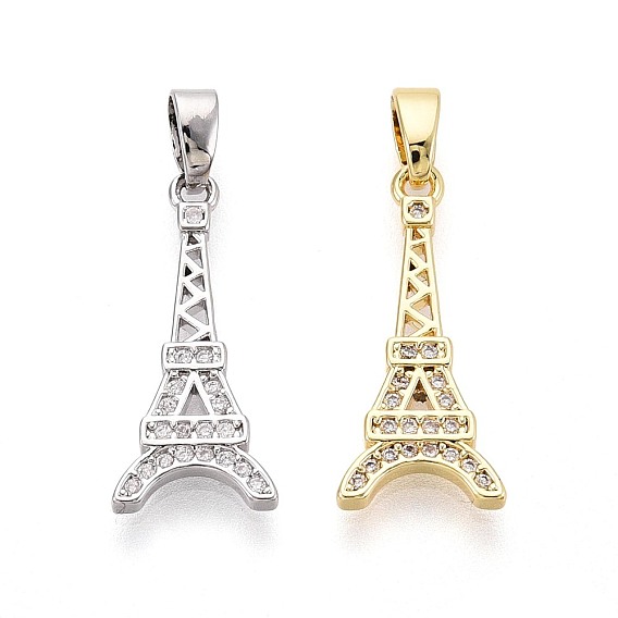 Латунные микропаве прозрачные подвески с фианитом, эйфелева башня подвески
