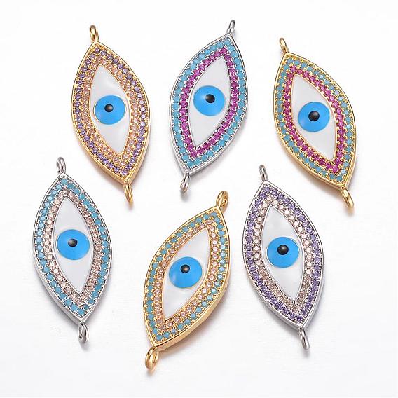 Brass Enamel Links, with Micro Pave Cubic Zirconia, Evil Eye