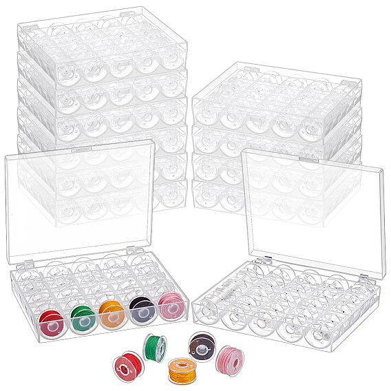 12 прозрачные пластиковые пакеты, пустые шпульки для ниток, с прямоугольными сетчатыми контейнерами для бусин