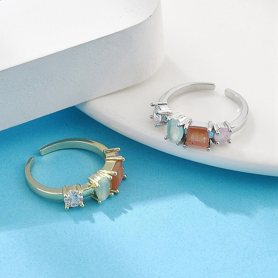 Манжеты из латуни с микро паве кубический цирконий для женщин, с кошачий глаз, стойки покрытие, долговечный, без кадмия и без свинца