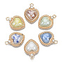 Porcelain Pendants, with Light Gold Plated Brass Findings and Crystal Rhinestone, Heart