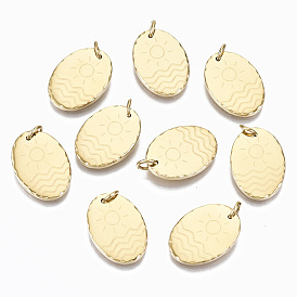 304 Stainless Steel Pendants, with Jump Rings, Oval with Sun