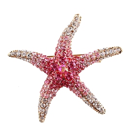 Ocean Style Alloy Rhinestone Brooch Pins for Backpack Clothes, Starfish