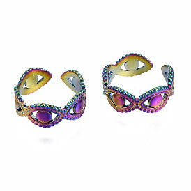 Evil Eye Lucky Cuff Rings, Hollow Wide Open Rings, Rainbow Color 304 Stainless Steel Rings for Women