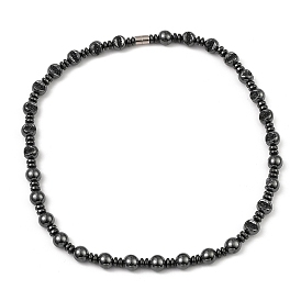 Круглые и рельефные синтетические немагнитные ожерелья из гематита с бисером для женщин и мужчин, с магнитной застежкой сплава